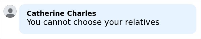 Screenshot of a social media comment saying you cannot choose your relatives related to Jeffrey Epstein files.