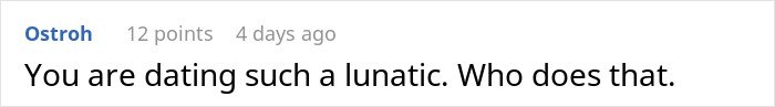 Screenshot of online comment calling someone a lunatic for their controversial relationship behavior.