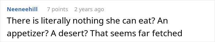 Social media comment expressing frustration about a friend’s strict diet enforcement on special occasions.