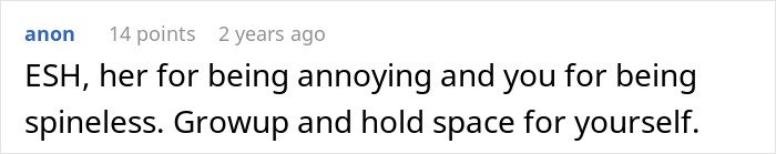 Screenshot of an online comment discussing frustration over a friend’s strict diet rules enforced during a birthday.