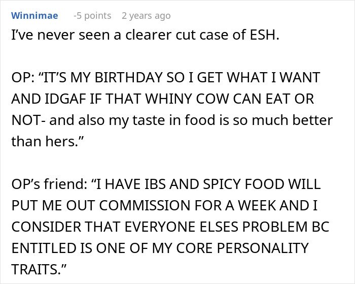 Text conversation showing a woman tired of friend’s strict diet even enforced on her birthday, sparking conflict.