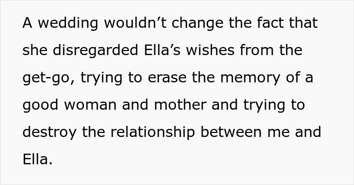 Teen makes sure stepmom is miserable on her wedding day for trying to erase late mom’s memory and wishes.