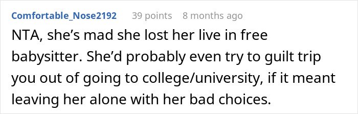 Screenshot of an online comment discussing a teen feeling burdened as a third parent to seven kids at his mom&rsquo;s house.