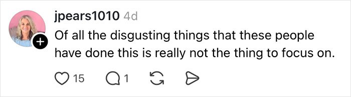 Comment by user jpears1010 expressing opinion about focusing on significant issues rather than minor details in public actions.