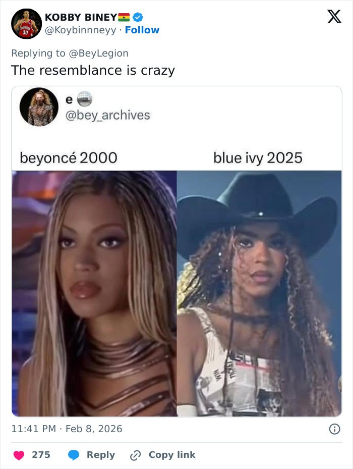 Side-by-side images showing Blue Ivy and Beyoncé highlighting Blue Ivy’s striking resemblance to her mom.