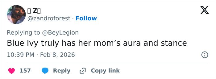 Tweet stating Blue Ivy truly has her mom’s aura and stance, highlighting fans’ thoughts on genetics and resemblance.