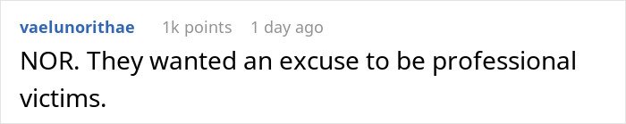 Screenshot of online comment from user vaelunorithae expressing frustration about parents forcing beer and early exit at wedding due to music.
