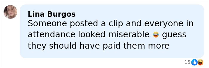 Facebook comment from Lina Burgos criticizing Kid Rock’s alternative Super Bowl show by Turning Point USA, sparking online backlash.