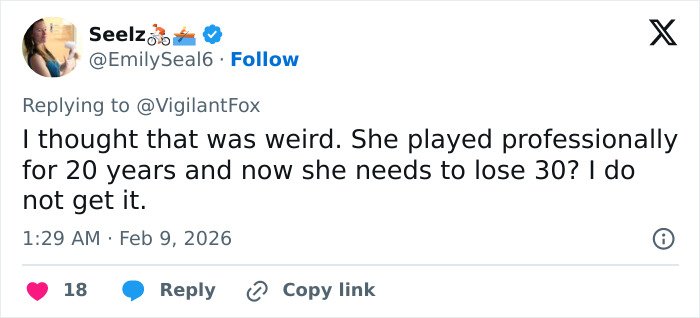 Tweet criticizing Serena Williams' controversial weight loss transformation and Super Bowl ad backlash.