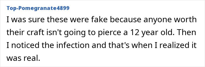 Comment from a forum user discussing concerns about North West’s recent piercings and a possible infection.