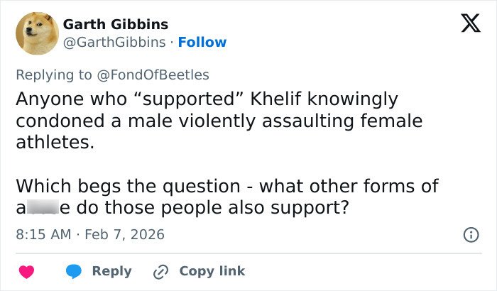 Tweet discussing controversy surrounding Imane Khelif and the admission of having the Y chromosome gene.