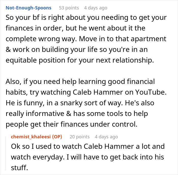 Reddit comments discussing boyfriend giving girlfriend up to a year to fix finances before marriage decision.