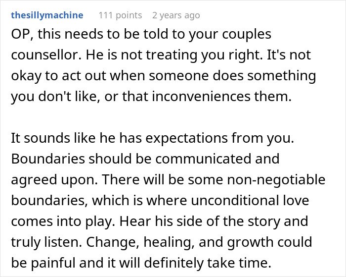 Man takes advantage of wife’s submissive nature, reacts negatively after she stands up for herself in relationship conflict.