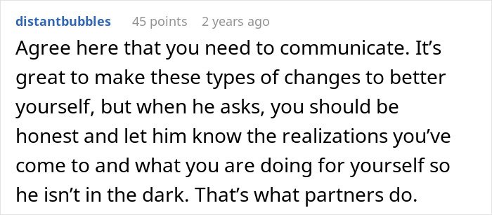 Screenshot of a Reddit comment emphasizing communication when a man takes advantage of wife’s submissive nature issues.