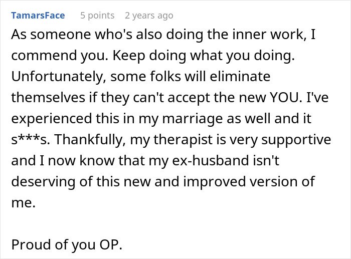 Commenter shares experience of man taking advantage of wife’s submissive nature and her standing up for herself.