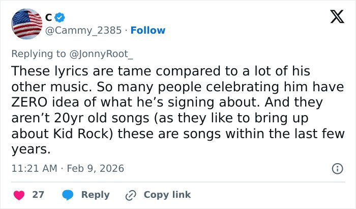 Screenshot of a Twitter reply discussing heated debate after Super Bowl fans translate Bad Bunny's explicit lyrics.