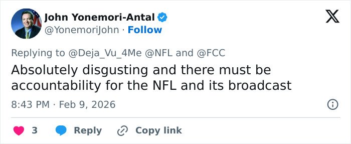Tweet criticizing NFL for lack of accountability after heated debate on fans translating Bad Bunny’s explicit lyrics.