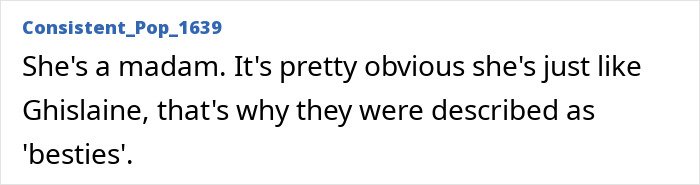 Screenshot of a comment discussing Ghislaine Maxwell and references to Naomi Campbell in Epstein files.