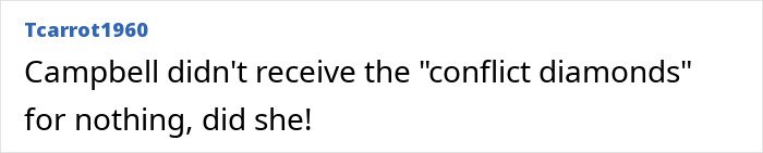 Text comment on a white background discussing conflict diamonds related to Campbell in Epstein files revealing Ghislaine Maxwell's offers.