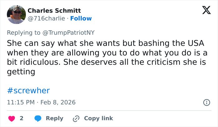 Screenshot of a social media post showing backlash and threats related to Amber Glenn’s beliefs and public statements.