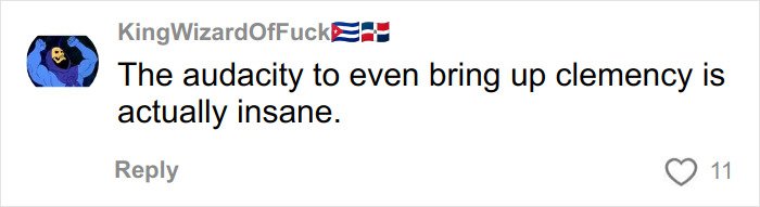 Comment labeled KingWizardOfFuck about audacity and clemency, related to Trump's 2006 call and Epstein investigation revealed in FBI docs.