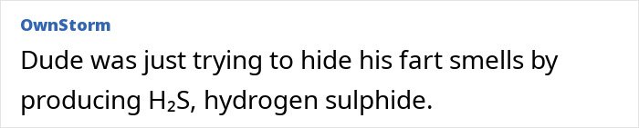 Comment about hydrogen sulphide and sulfuric acid related to Epstein Island FBI probe files.