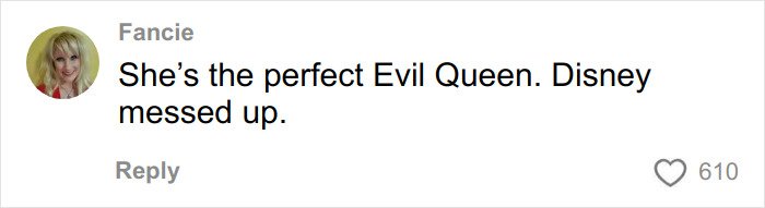 Screenshot of a comment praising the ex-Disneyland Evil Queen’s role, related to her controversial firing discussion.