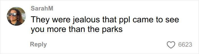 Comment on social media from user SarahM discussing public reaction to Ex-Disneyland Evil Queen’s controversial firing controversy.
