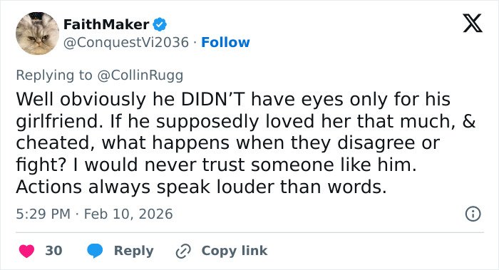 Tweet discussing an Olympic medalist&rsquo;s shocking confession about cheating on his girlfriend after medal victory.