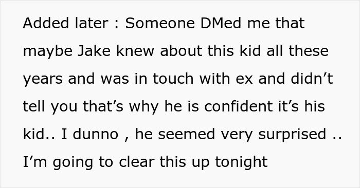 Text message excerpt discussing a man’s marriage on the rocks after learning he has a 12-year-old daughter.