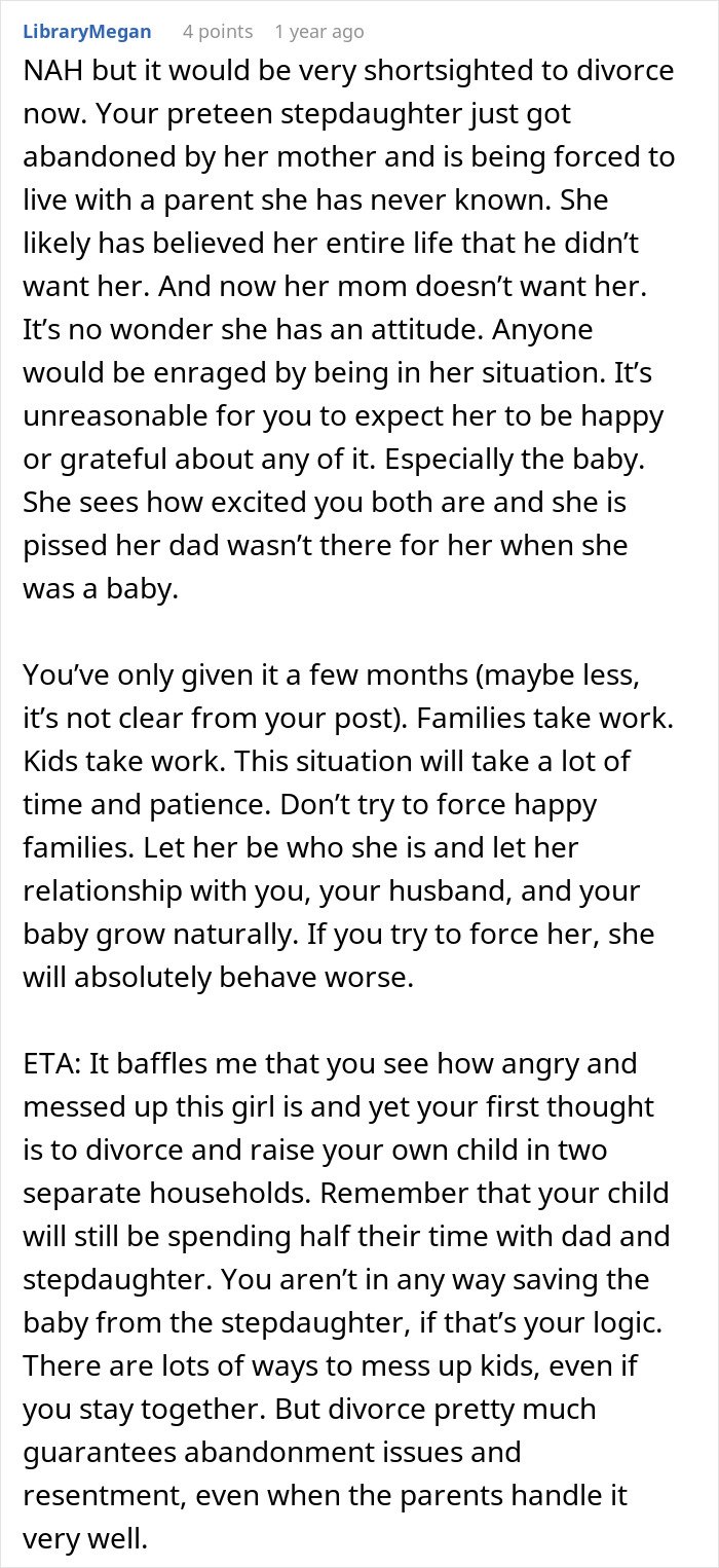 Screenshot of a Reddit comment discussing challenges in a man’s marriage after learning he has a 12-year-old daughter.