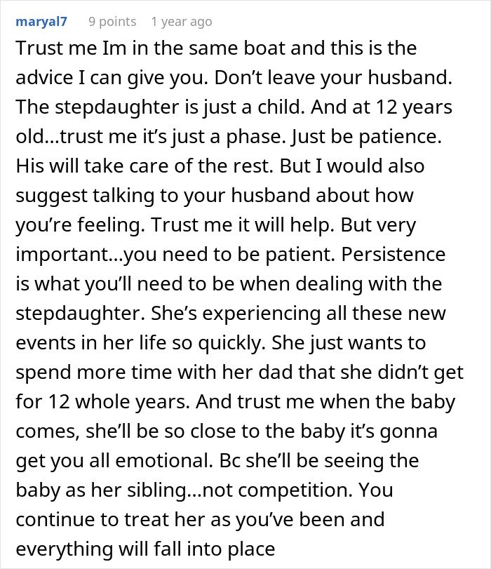 Comment discussing advice on handling a man’s marriage on the rocks after discovering he has a 12-year-old daughter.