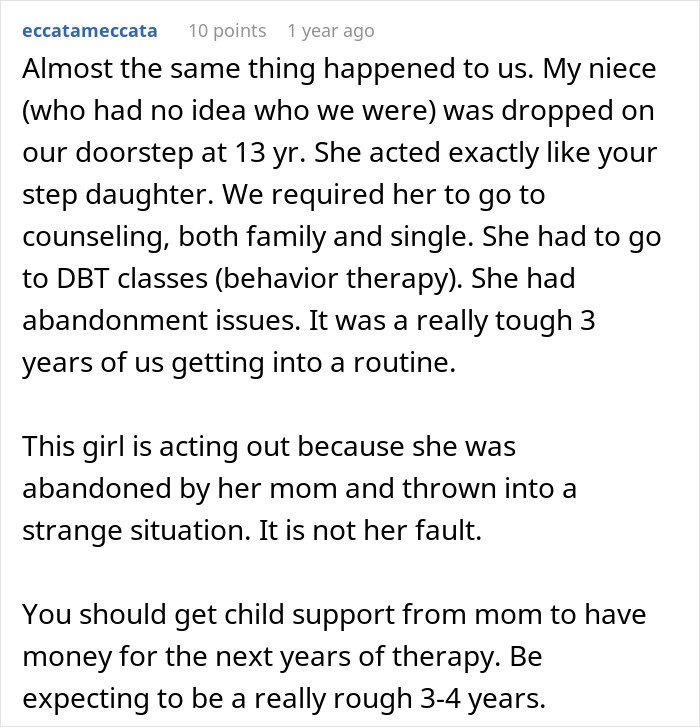 Comment text about a man’s marriage on the rocks after learning he has a 12-year-old daughter dealing with family therapy.