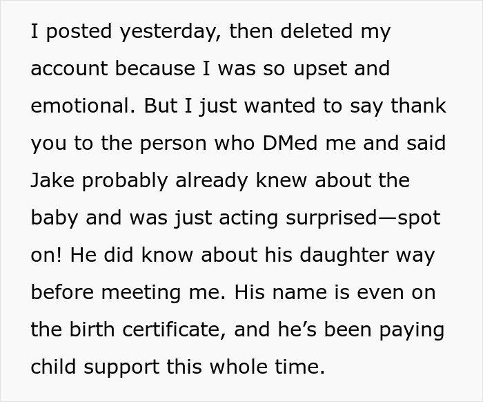 Text excerpt showing emotional message about a man’s marriage on the rocks after learning he has a 12-year-old daughter.