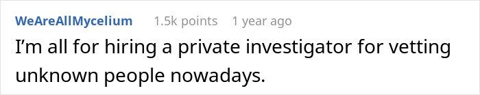 Screenshot of a Reddit comment discussing hiring a private investigator amid man’s marriage on the rocks after learning of 12-year-old daughter.