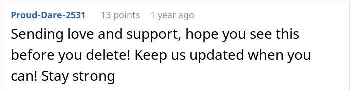 Screenshot of a Reddit comment offering love and support amid man’s marriage on the rocks after learning about his 12-year-old daughter.