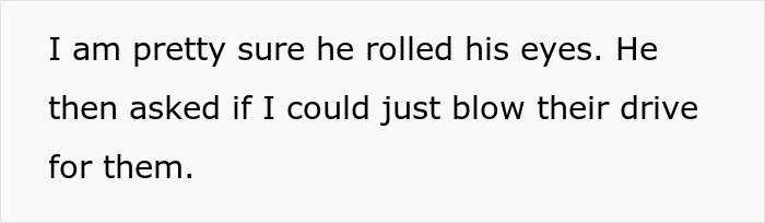 Text excerpt from a story about a woman refusing to lend her new snow blower to an unfamiliar neighbor.