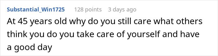 Screenshot of a Reddit comment discussing personal care and ignoring others’ opinions about lending a snow blower.