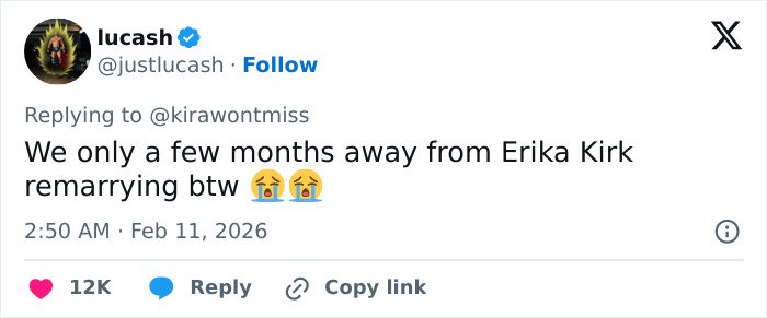 Tweet mentioning Erika Kirk’s relationship with Charlie and fans noticing changes in his office setting.