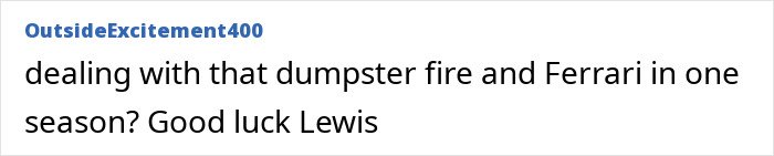 Screenshot of online comment discussing Lewis Hamilton, related to body language expert analysis of tightly controlled moves.