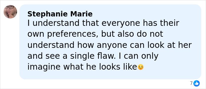 Screenshot of a Facebook comment by Stephanie Marie expressing disbelief about a male actor’s gift to Margot Robbie.