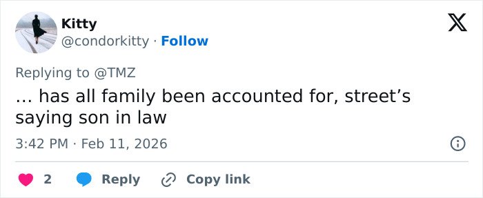 Tweet mentioning family status in relation to new Nancy Guthrie ransomware Bitcoin demand discussion online.