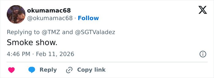 Tweet on a social media platform mentioning a smoke show, dated February 11, 2026, related to ransom note Bitcoin demand.