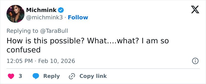 User tweet expressing confusion in response to a viral low-cut dress advertisement causing controversy online.