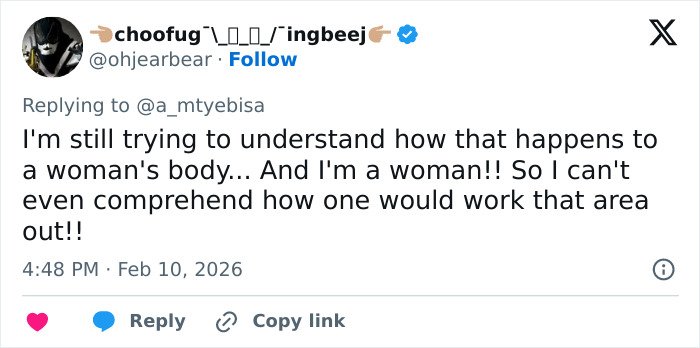 Screenshot of a tweet expressing confusion over the viral low-cut dress advertisement and its portrayal of a woman's body.