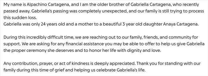 Fundraiser message from missing woman’s brother seeking support after 24-year-old located following final call plea.