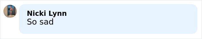 Comment by Nicki Lynn saying So sad, in a light blue speech bubble on a social media post.