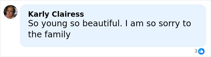Comment from Karly Claress expressing sympathy for the missing woman, 24, located after family heard her pleading.