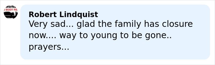 Comment from Robert Lindquist expressing sadness and relief after missing woman, 24, located following final call plea.