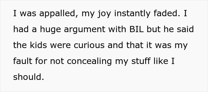 Alt text: Text about woman’s argument with late husband’s brother wearing his clothes and using his stuff involving the kids.